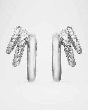 DY Mercer 3-Row Hoop Earrings with Diamonds in Silver, 21mm