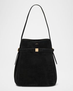 Belted Suede Bucket Bag