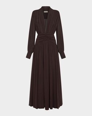 Jocelyn Ruched Deep V-Neck Gown