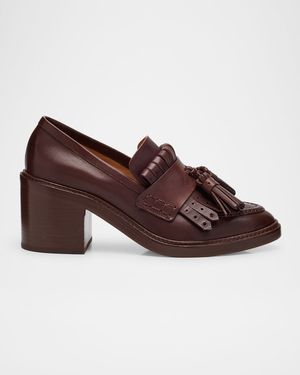 Fiona Leather Tassel Heeled Loafers