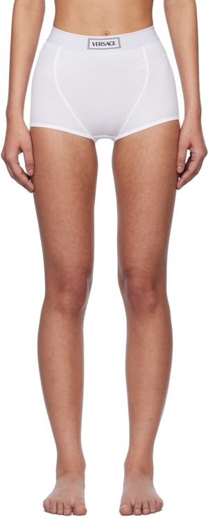 Versace Underwear Boxer blanc en jersey côtelé à logo rétro '90s