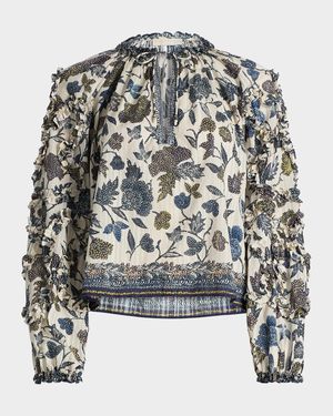 Azrou Floral Long-Sleeve Ruffle Blouse