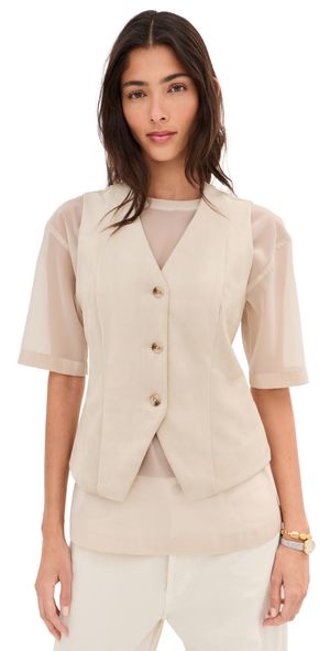 LE BOP Lottie Faux Suede Vest Feather Grey XXS