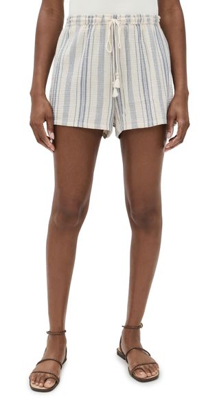 Faherty Dune Cotton Gauze Drawstring Shorts Aqua Sea Stripe M