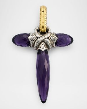 Sterling Silver and 18K Yellow Gold Dark Amethyst Quartz Enhancer