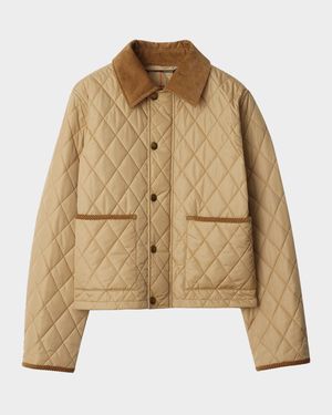 Corduroy-Collar Quilted Jacket
