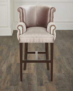 Eva Mirror Trim & Velvet Barstool, 32"