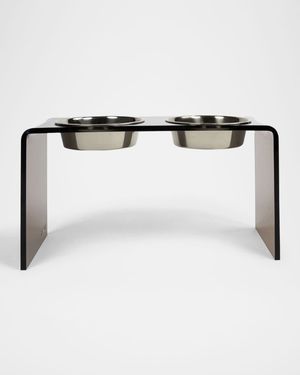 Large Bronze Double Bowl Pet Feeder - 2 Qt Silver Bowls