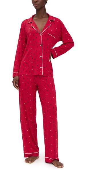 Eberjey Gisele Printed Long Pajama Set Nutcracker Holly Red/Ivory XXS