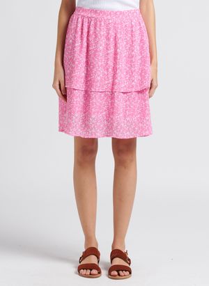 Moss Copenhagen - Jupe courte imprimé fleuri à volants - Taille L - Rose