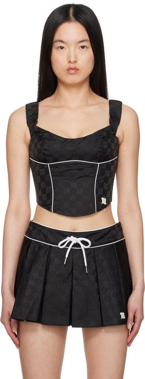 MISBHV Haut de style corset noir en nylon à monogramme