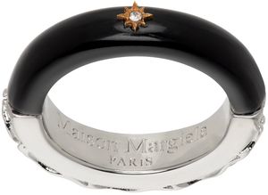 Maison Margiela Bague argenté et noir à émail