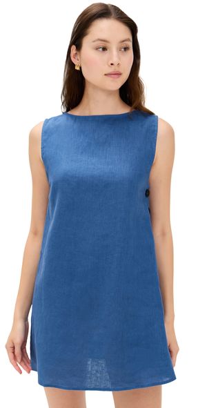 VRG GRL Annabelle Linen Mini Dress Blue Blue XL