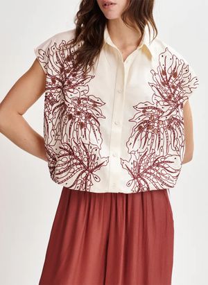 Essentiel Antwerp - Chemise col classique brodée en coton - Taille L - Blanc