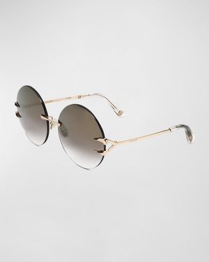 Tiger Tooth Rimless Metal Round Sunglasses