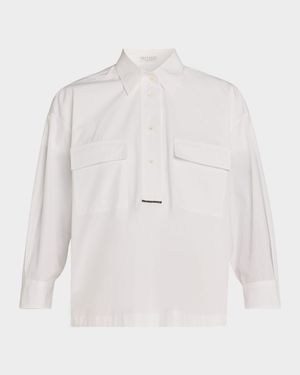 Monili-Trim Matte Poplin Button-Down Shirt