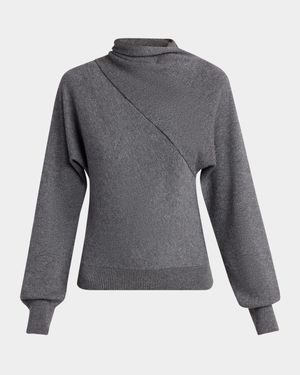 Wrap-Neck Fine Cashmere-Cotton Sweater