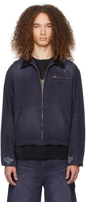 We11done Navy Distressed Denim Jacket