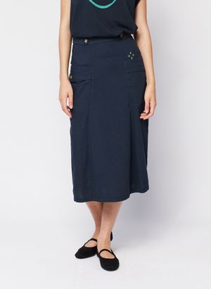Bobo Choses - Jupe midi droite en coton et lin mélangé - Taille L - Bleu