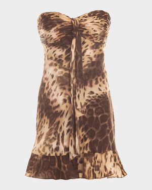 Ceci Strapless Animal-Print Ruffle Mini Dress