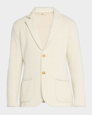 Men's Wool-Blend Rib Contrast-Trim Cardigan