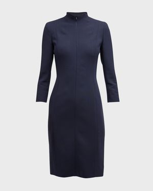 Split-Neck Double-Face Wool Sheath Dress