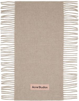 Acne Studios Écharpe beige en laine à franges
