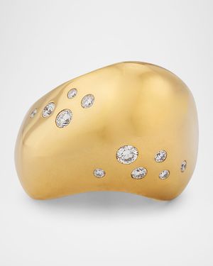 18K Yellow Gold and Burnished Diamond Wave Ring