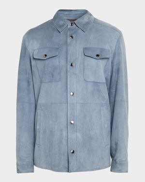 Men's Nuvola Suede Snap-Front Overshirt