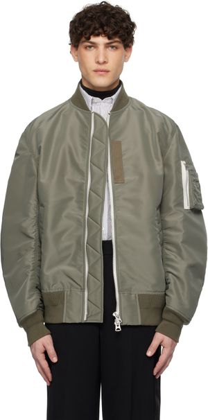 sacai Khaki Nylon Twill Bomber Jacket