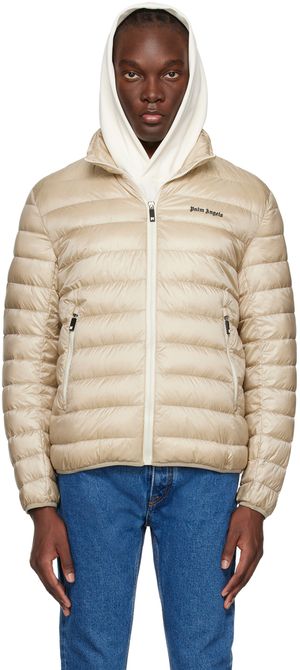 Palm Angels Blouson beige rembourré en duvet à logo brodé