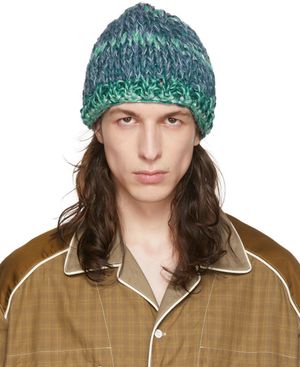Nicholas Daley Bonnet bleu et vert tricoté à la main