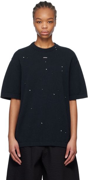 Cordera Navy Merino Wool Beaded T-shirt