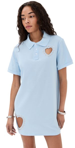 AREA Crystal Heart Cutout Polo Dress Baby Blue XS