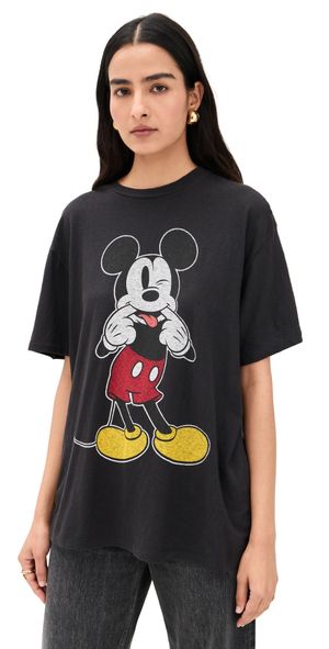 RE/DONE Boyfriend Tee Silly Mickey Washed Black M