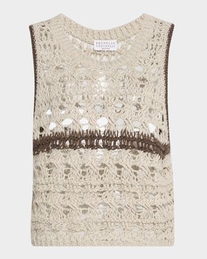 Contrast Stripe Open Knit Tank Top