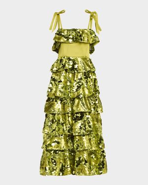 Asta Sequined Ruffle Midi Dress