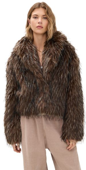 Bailey Rose Brown Faux Fur Coat Java M