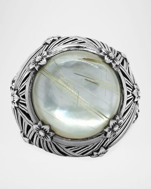 Rutilated Quartz and Mother-of-Pearl Ring, Size 7