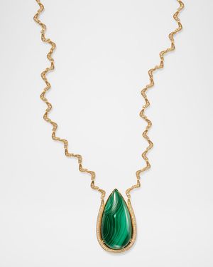 18K Yellow Gold Victoria Diamond and Malachite Pendant Necklace