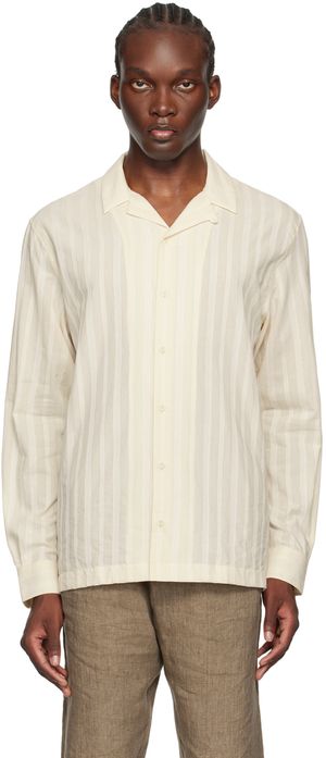 Sunspel Beige Embroidered Stripe Shirt