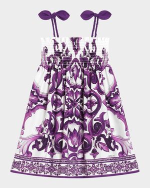 Girl's Majolica-Print Sleeveless Poplin Dress, Size 8-14