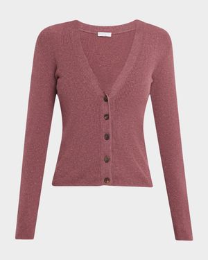 Metallic Cashmere Rib Knit V-Neck Cardigan