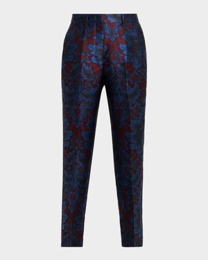 Brocade Slim-Leg Crop Trousers