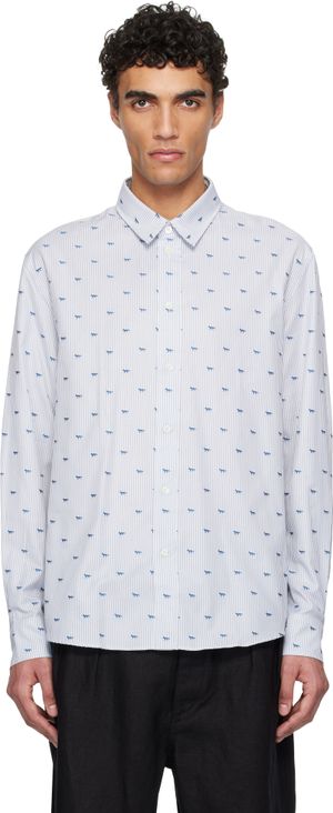 Maison Kitsuné Gray & White Profile Fox Casual Striped Shirt
