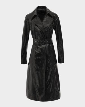 Python-Embossed Metis Suede Belted Trench Coat