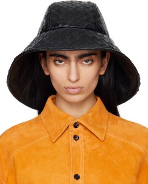 Bottega Veneta Black Intrecciato Leather Beach Hat