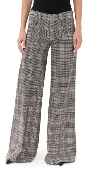 alice + olivia Olivia Low Rise Wide Leg Flare Pants Black/Off White/Dark Chocolate 10