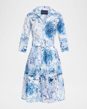 Audrey 1 Belted Marine-Print Midi Shirtdress