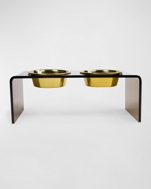 Medium Bronze Double Bowl Pet Feeder, 1 Qt Golden Bowls